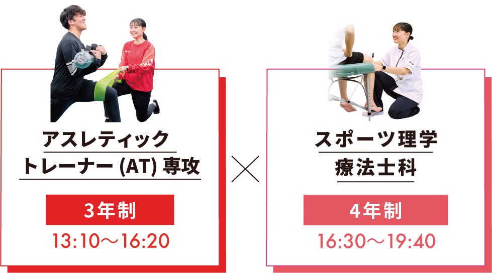 アスレティックトレーナー(AT)専攻[13:10〜16:20]×スポーツ理学療法士科[16:30〜19:40]